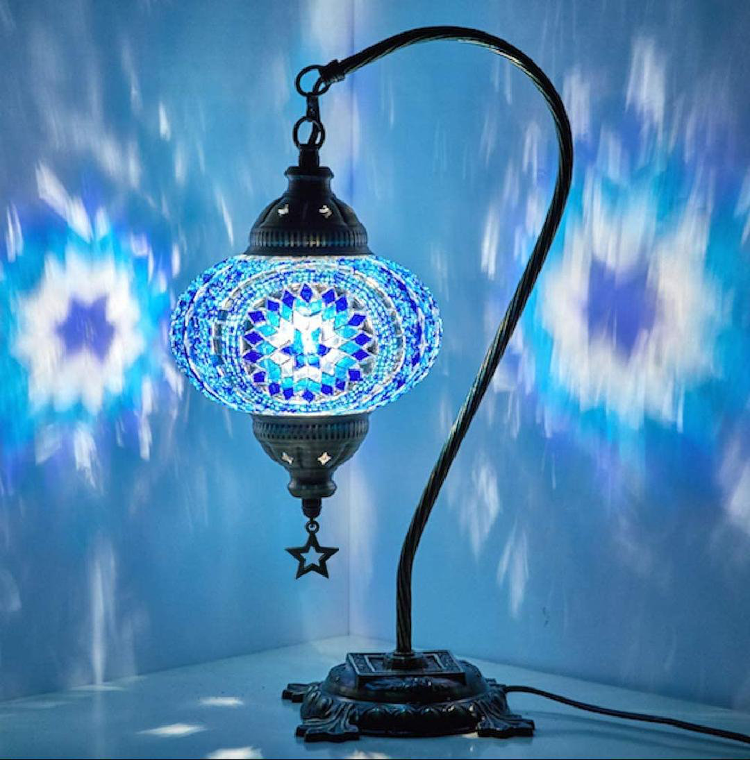 Turkish Moroccan Mosaic Table Lamp With US Plug & Socket, Swan Neck Handmade Desk Bedside Table Night Lamp Decorative  Lamp Light, Antique