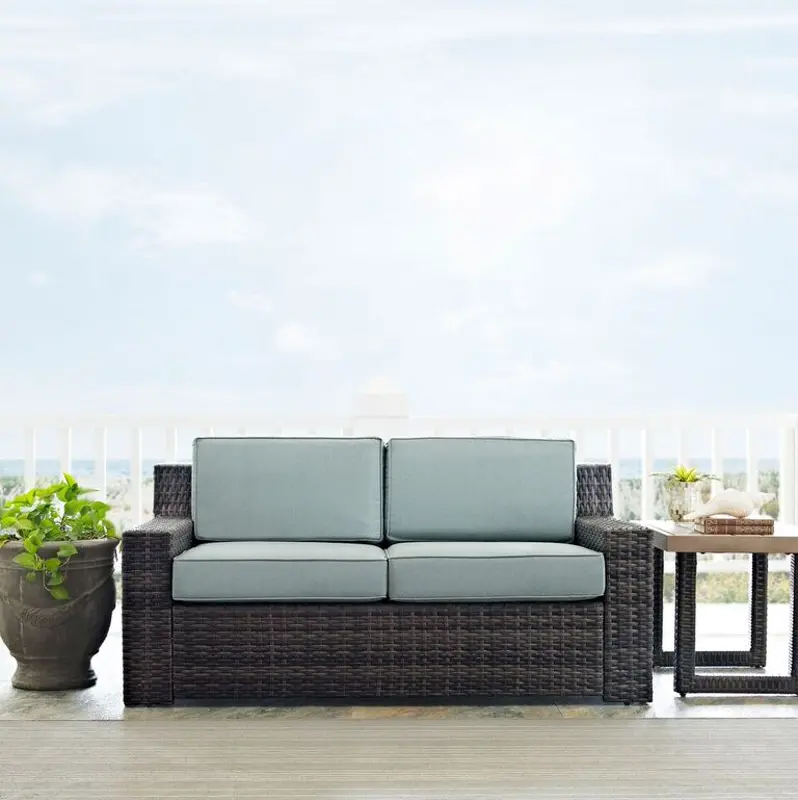 Beaufort Blue Mist and Wicker Patio Loveseat