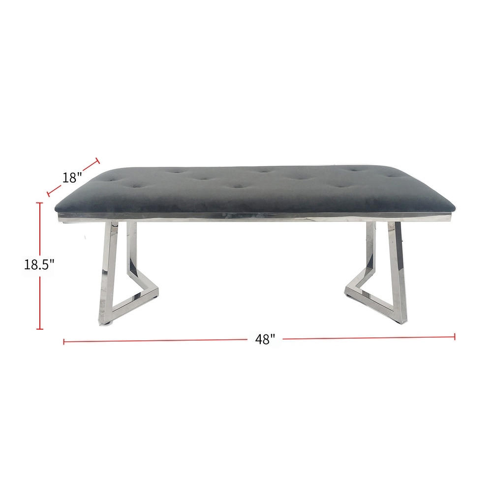 Velvet Dining Bench in Gray Finish