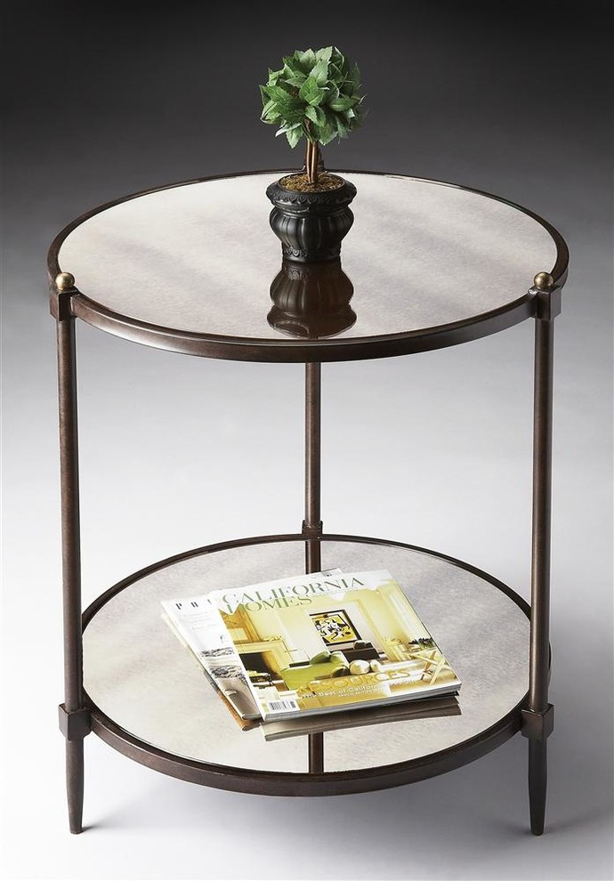 Side Table Transitional Round Distressed Gold Undertones Metalworks   Transitional   Side Tables And End Tables   by EuroLuxHome  Houzz