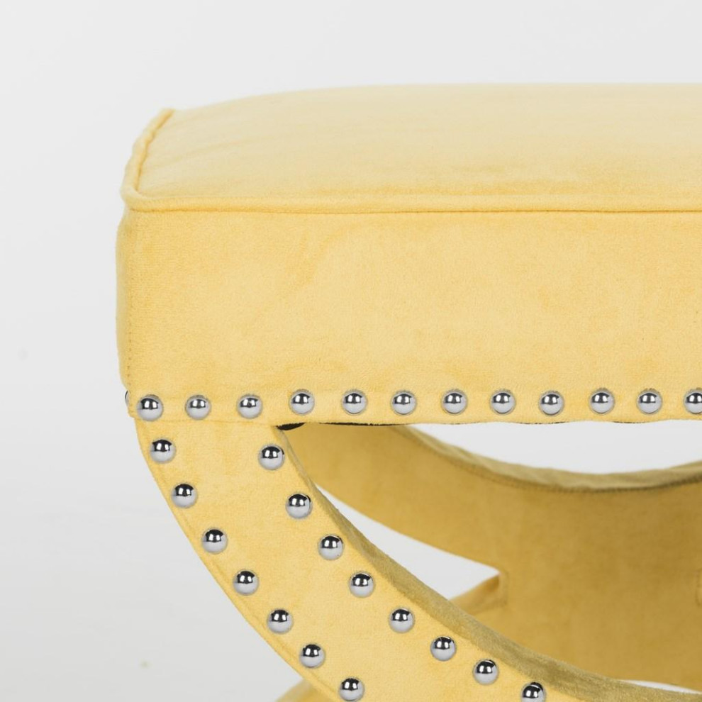 Della Ottoman Silver Nail Heads Yellow   Contemporary   Footstools And Ottomans   by AED Luxury Home Decor  Houzz