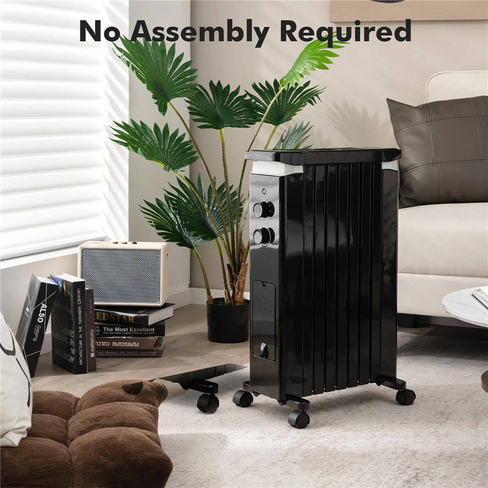 Costway 1500-Watt Black Electric Oil Filled Radiator Heater Space Heater with Heat Settings ES10202US-BK