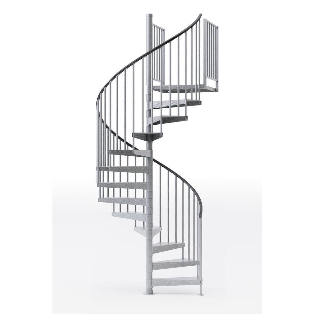 Mylen STAIRS Reroute Galvanized Exterior 60 in. Diameter Spiral Staircase Kit Fits Height 136 in. to 152 in. EC60Z15V004