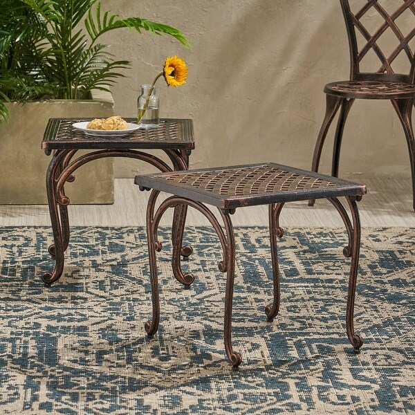 Outdoor garden terrace courtyard square side table，antique style outdoor coffee table made of fabric