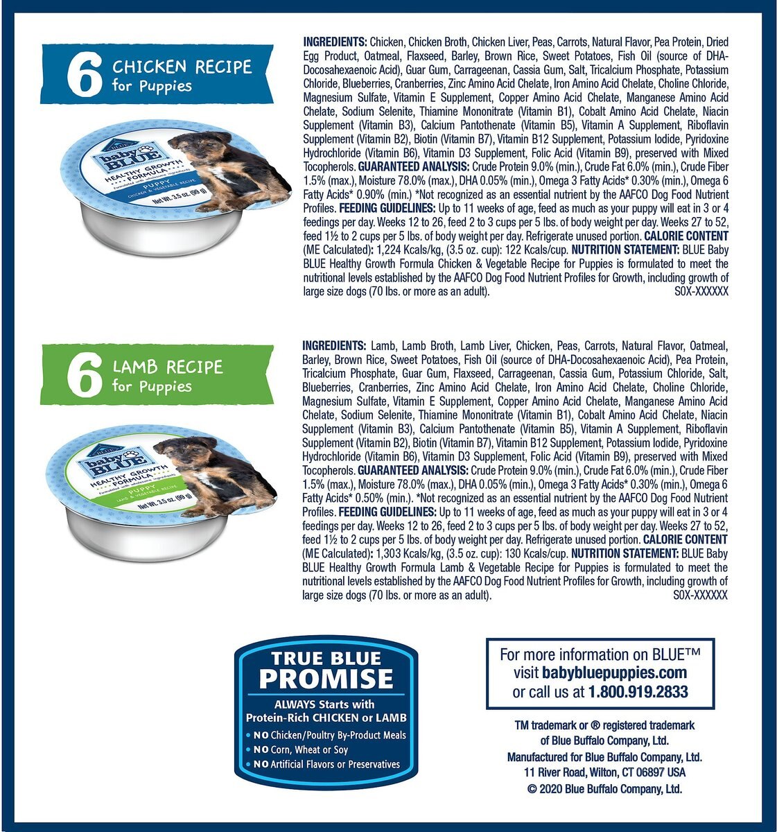 Blue Buffalo Baby Blue Natural Chicken， Lamb and Vegetable Recipe Variety Pack Puppy Wet Food， 3.5-oz cans， case of 12