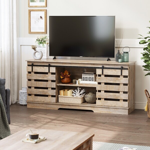 Evelynn Modern TV Stand TV Console Sliding Fence Farmhouse Barn Doors for TVs up to 65