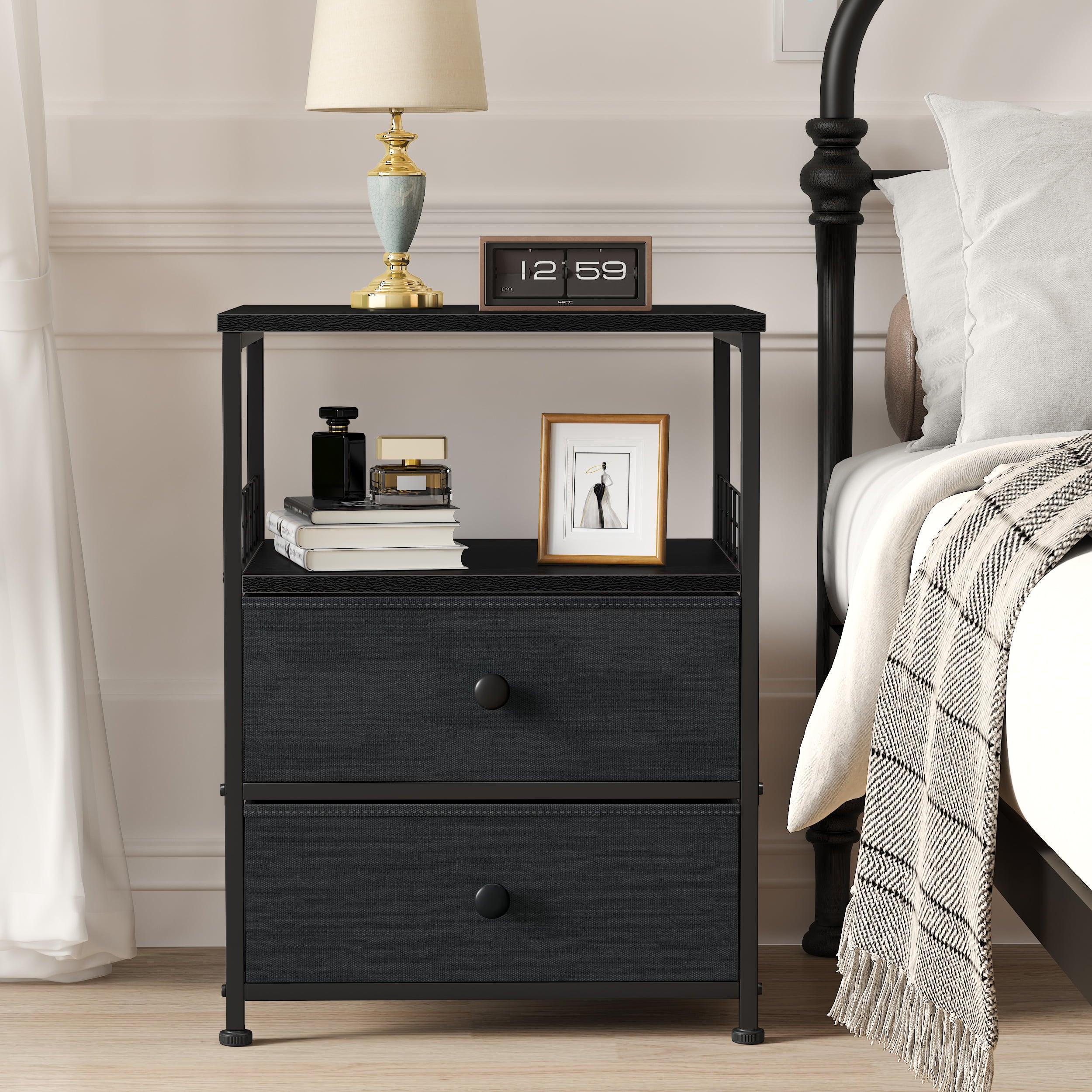 EnHomee End Table Side Table Nightstands for Bedroom, Dark Grey Single