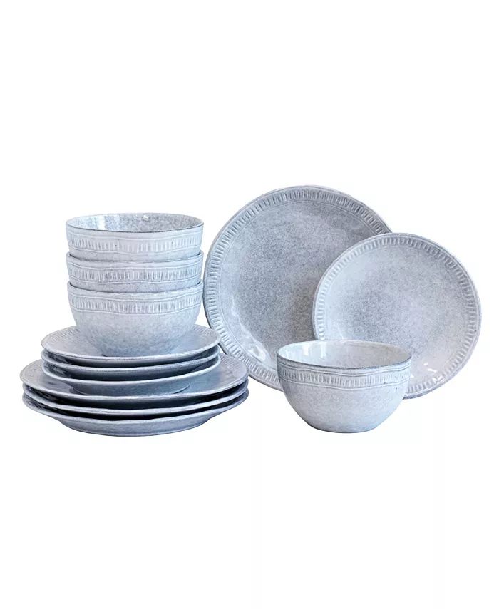 Over and Back Ridge Rim 12 Piece Dinnerware Set Service of 4