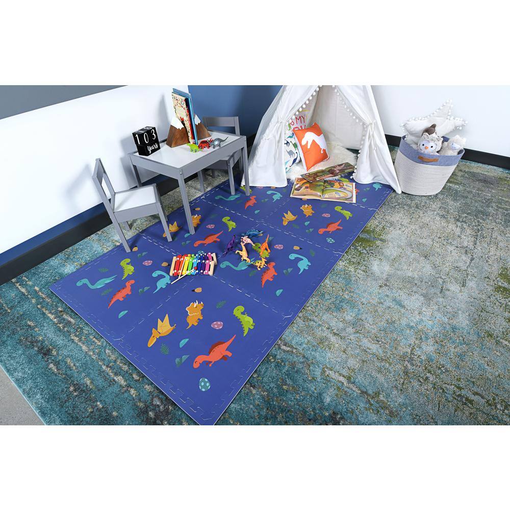 Norsk Reversible DinoAqua Children's Designer 24 in. x 24 in. x 0.47 in. Foam Mats (4-Pack) 270247