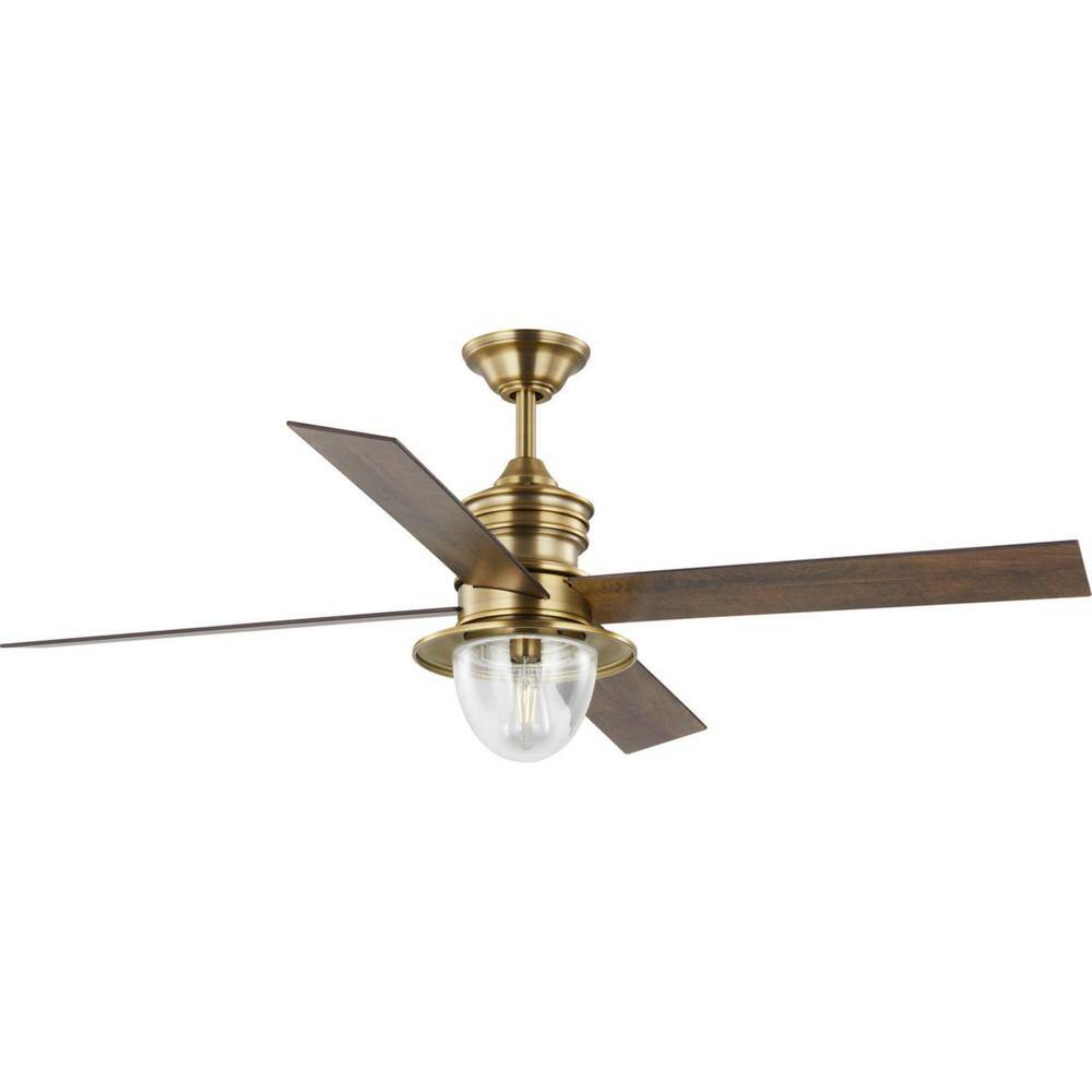 Progress Lighting Gillen 56 in. LED IndoorOutdoor Vintage Brass Vintage Electric Ceiling Fan with Light Kit and Clear Glass Shade P250075-163-WB