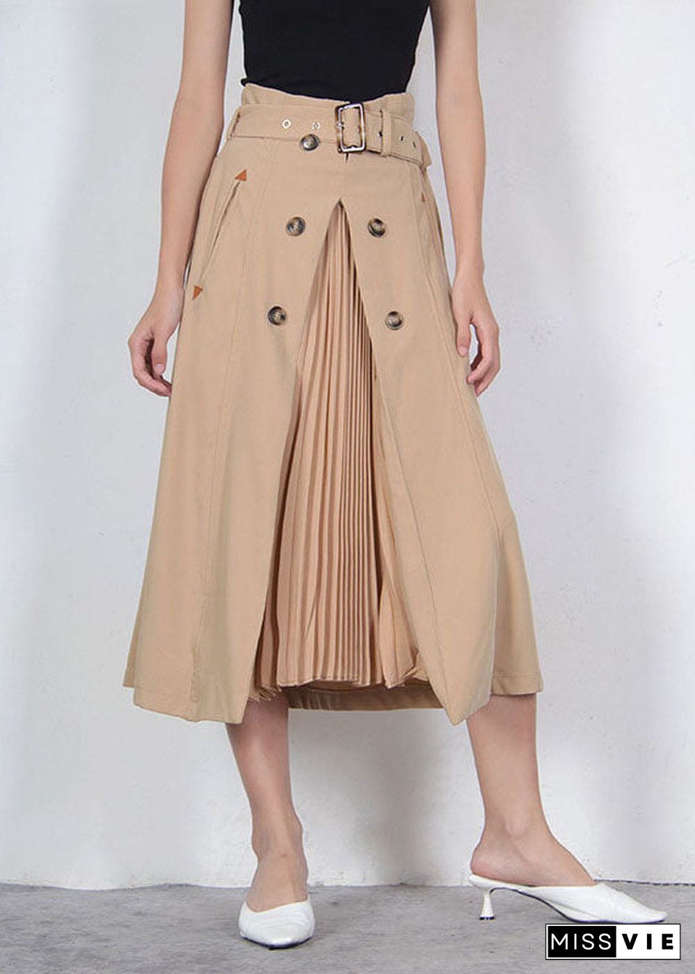 Unique Brown Pleated Summer Patchwork Skirt