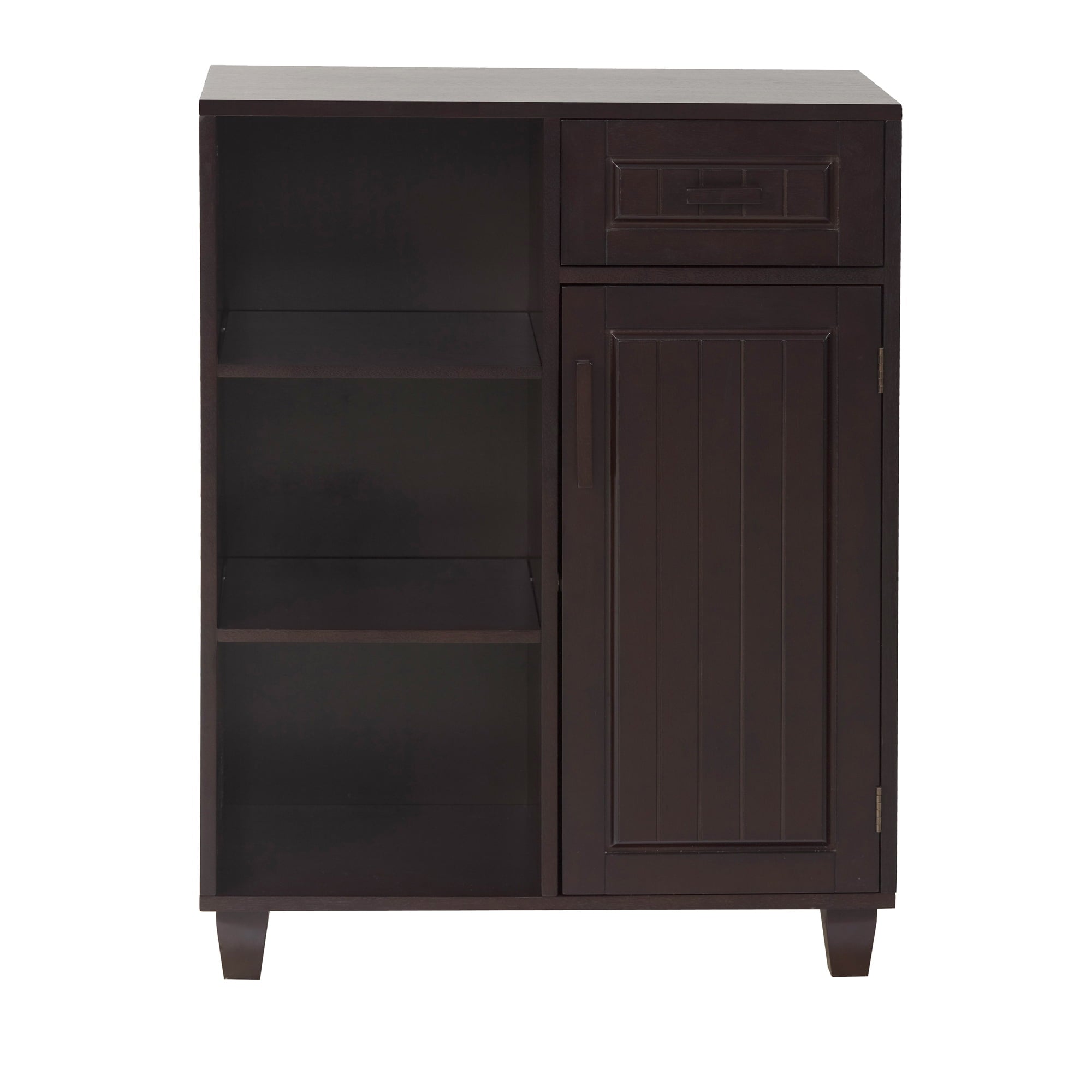 Teamson Home Catalina Single Door Free Standing Cabinet with Open Shelves and Drawer, Espresso