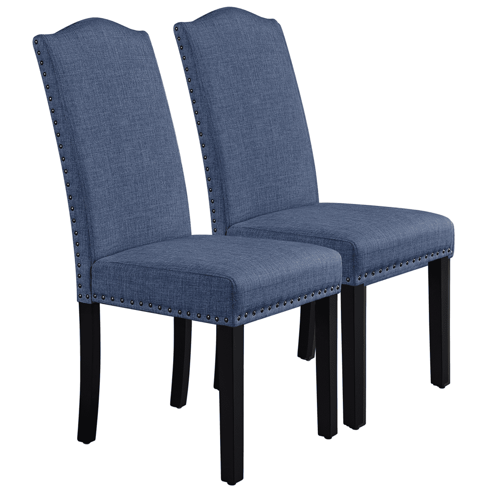 Yaheetech Set of 2 Classic Dining Chair Fabric Upholstered Kitchen Chair with Nailhead Trim Solid Wood Legs， Blue