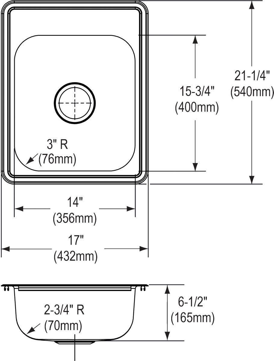 Dayton Stainless Steel D117212 17 x 21-1/4 x 6-1/2 ， Single Bowl Top Mount Bar Sink