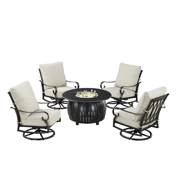 Black Aluminum Fire Table Set with Four Club Chairs