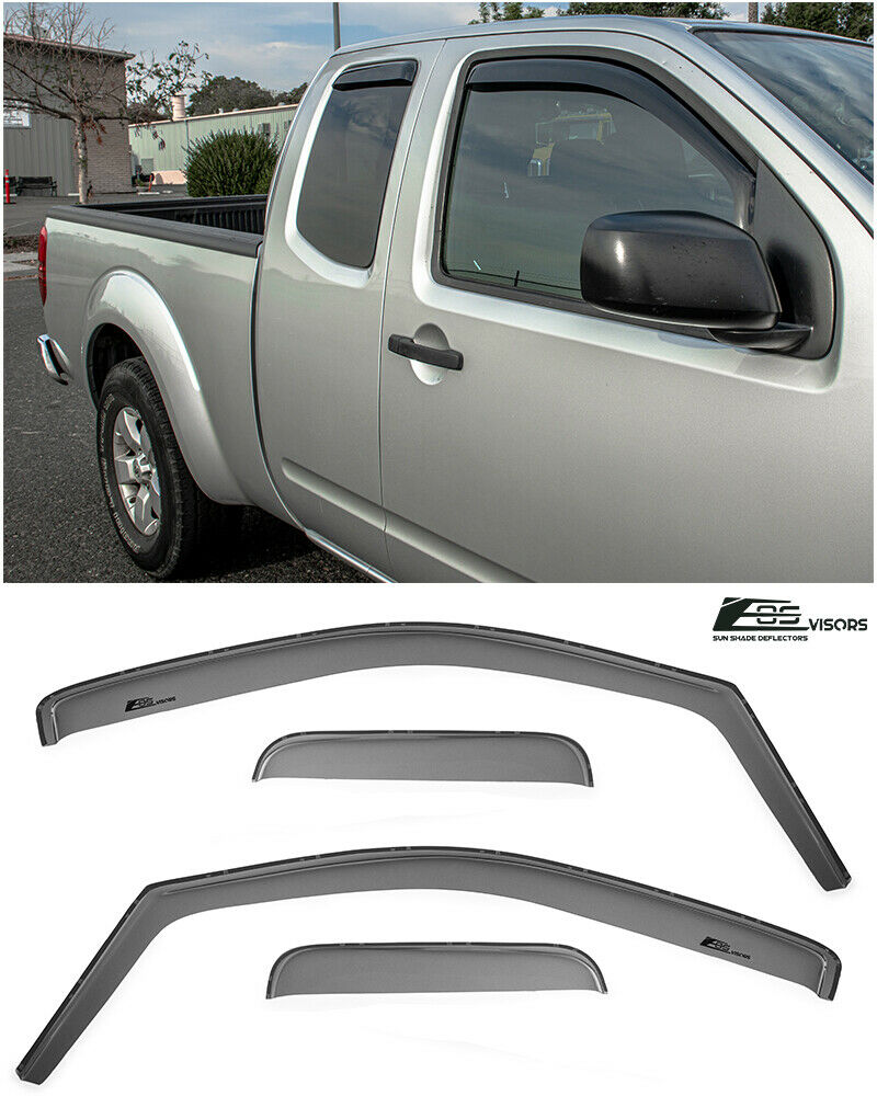 Extreme Online Store Replacement For 2005-Present Nissan Frontier Extended Cab | EOS Visors JDM In-Channel Style SMOKE TINTED Side Vents Rain Guard Window Deflectors DWV-V84_DWV-V85