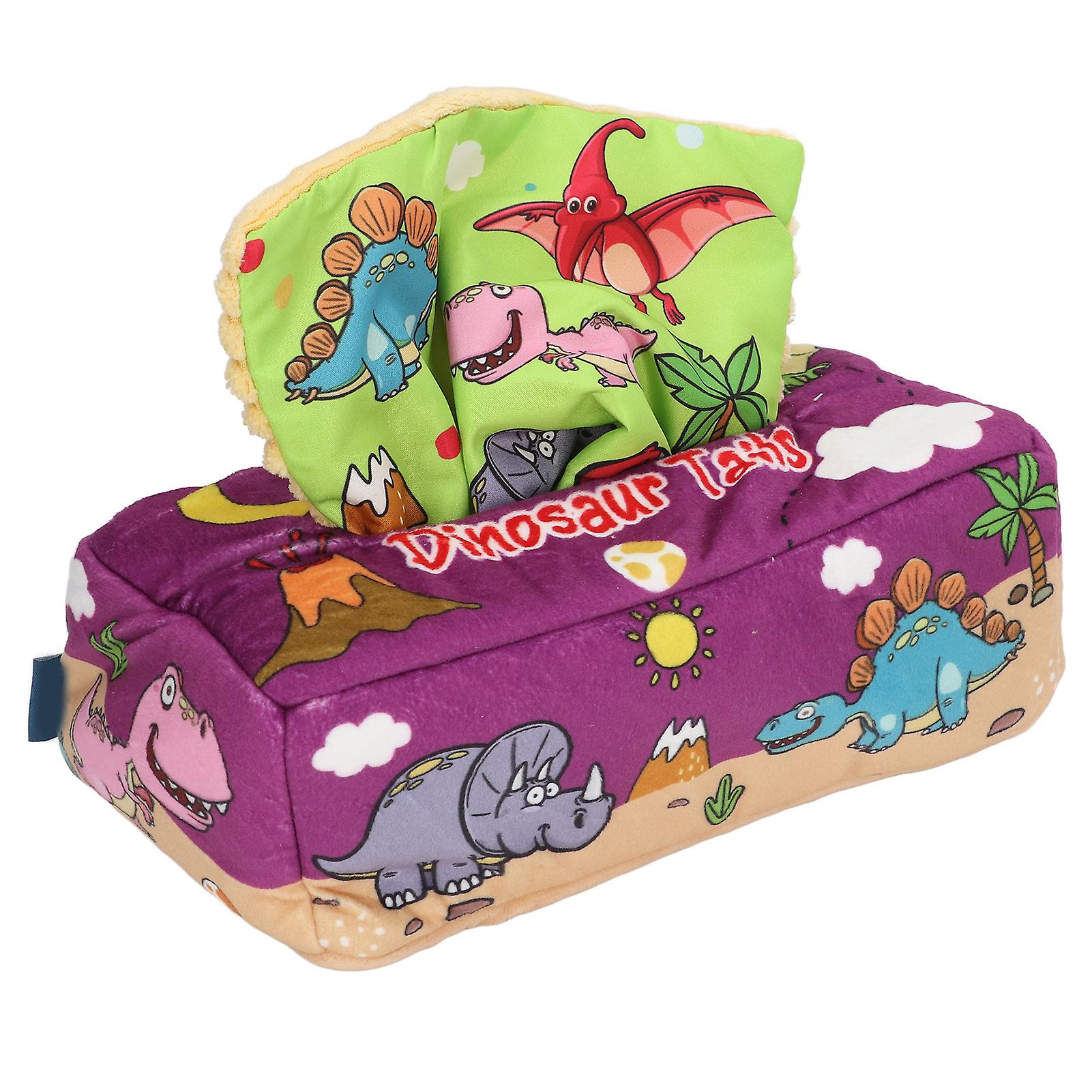 Baby Tissue Box Improve Sensory Skills Safe Fun Plush Sensory Tissue Box Baby Toy Dinosaur Pattern Early Education Toys