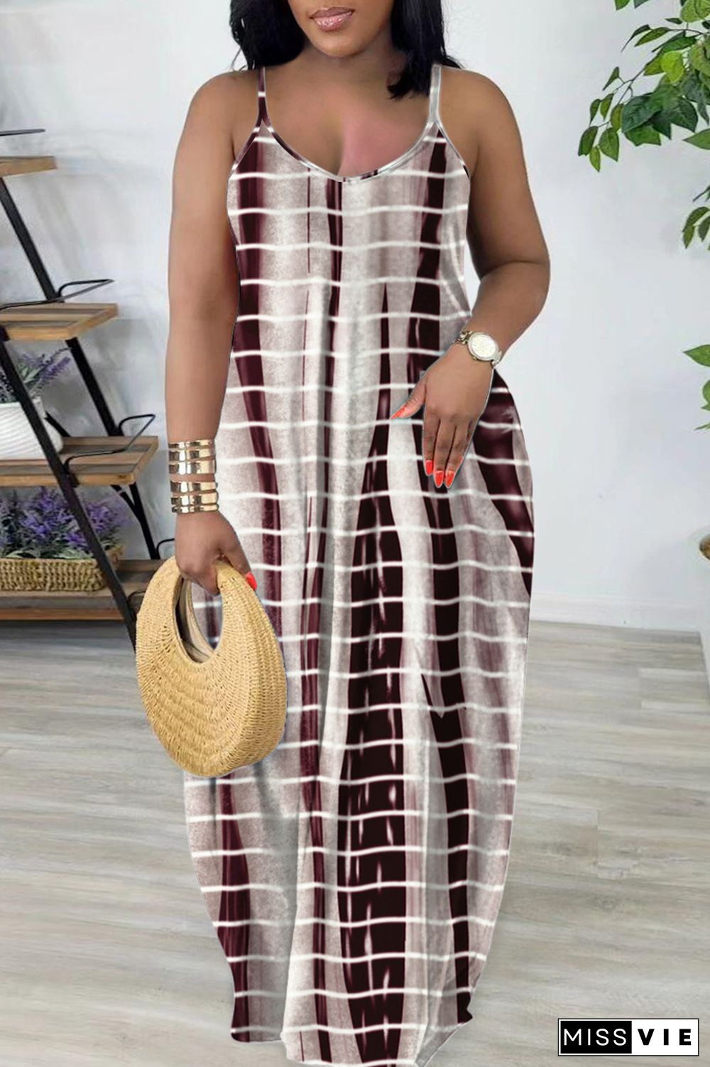 Sexy Casual Print Backless Spaghetti Strap Long Dresses