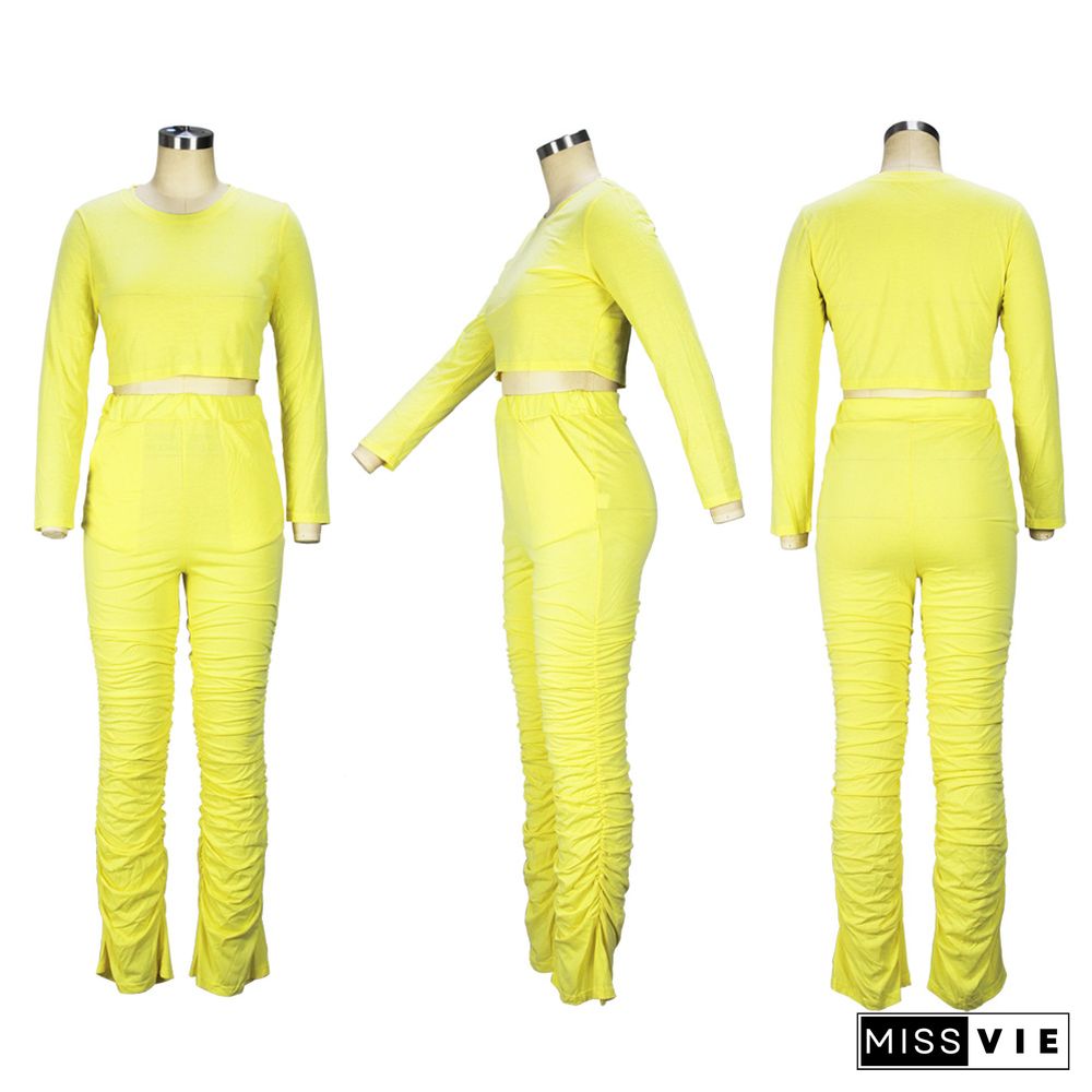 Solid Color High Waist Stretch Flared Pants Two-Piece Set