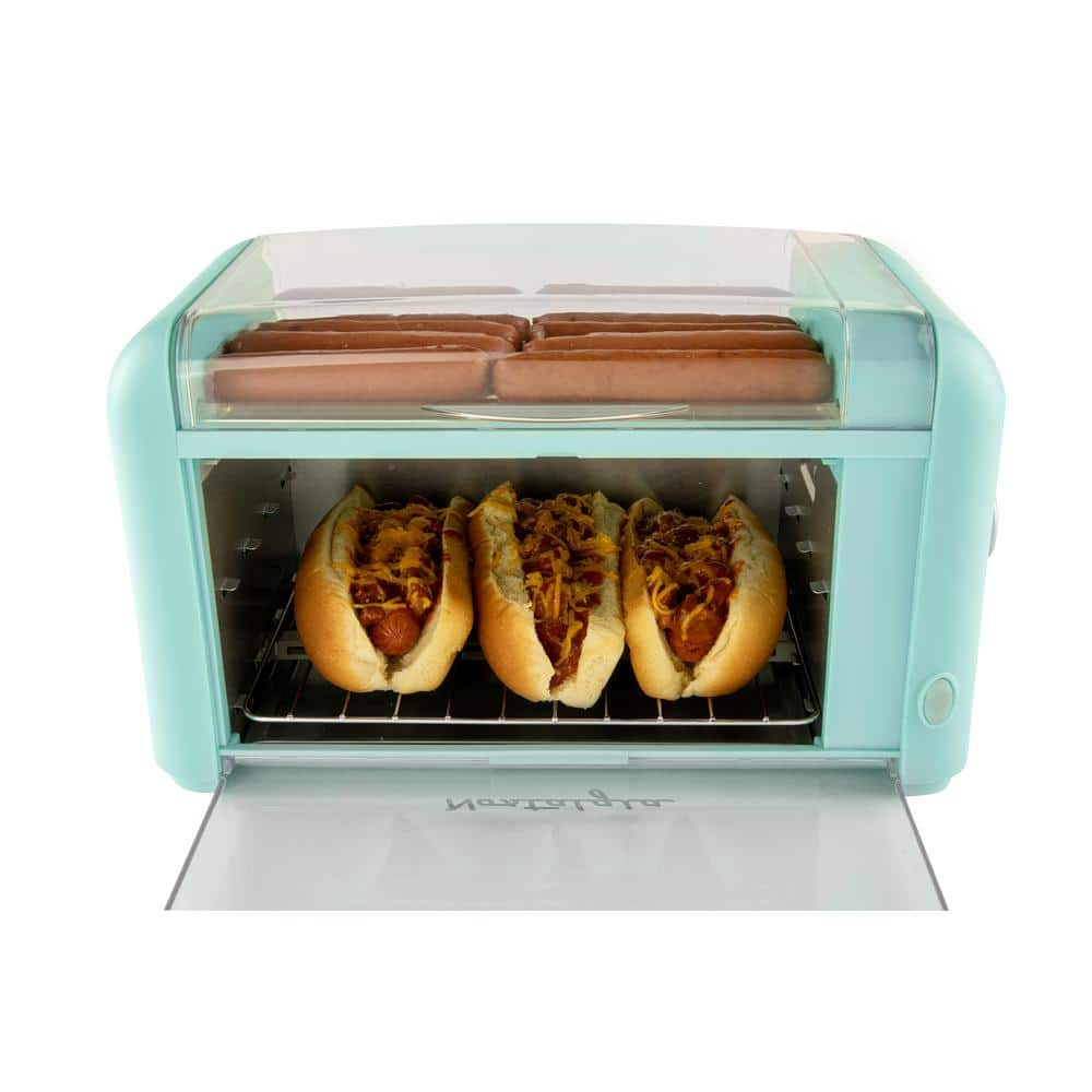 Nostalgia Aqua Hot Dog Roller and Bun Warmer with 2-Cooking Racks NCLHDRTO8AQ