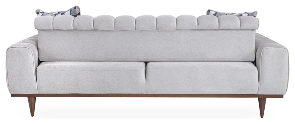 Michael Amini Balboa Chenille Sofa   Shell Gray/Warm Walnut   Midcentury   Sofas   by Michael Amini  Houzz