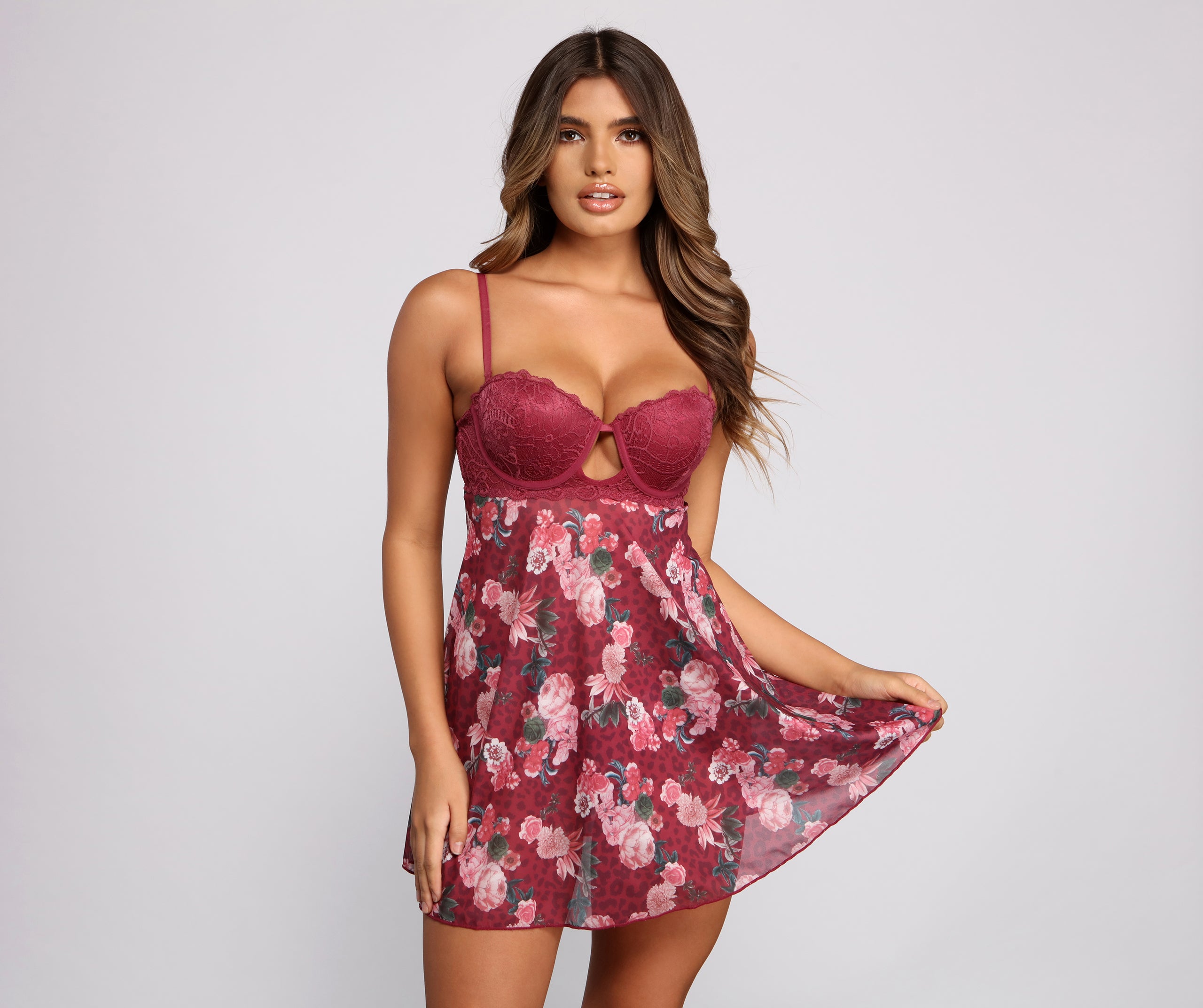 Sweet and Spice Floral Babydoll and Thong Set