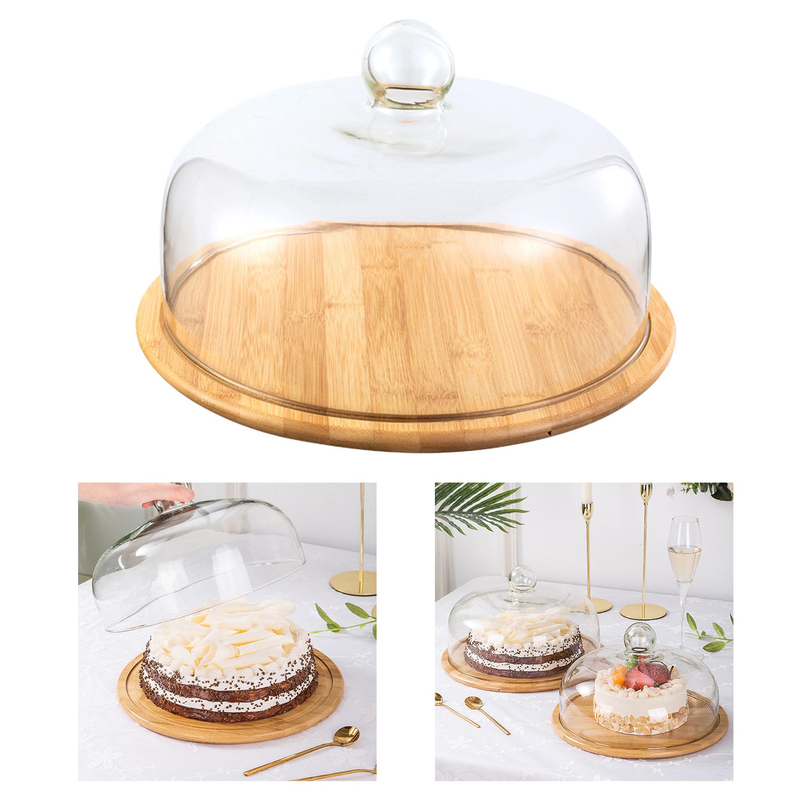 Round Glass Cover Serving Tray Cheese Board Storage Cake Stand Bread Fruit w/ Dome Tableware - 24cm S