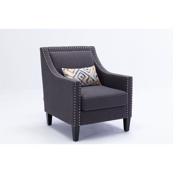 Accent Armchair Living Room Chair with Nailheads and Solid Wood Legs， Black