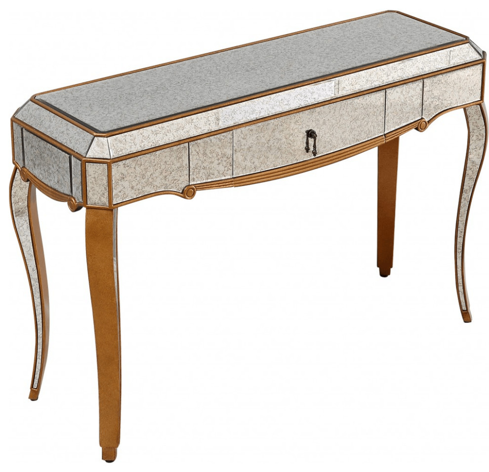 Antiqued Gold Wooden Console Table   Traditional   Console Tables   by HomeRoots  Houzz