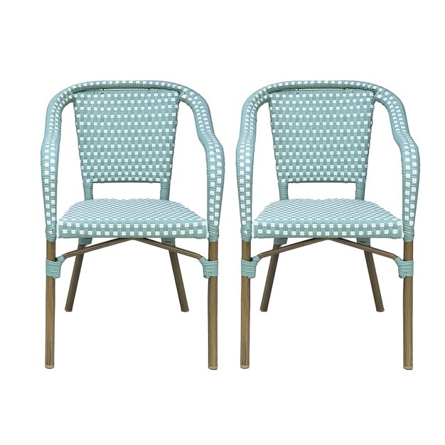 2pk Cecil Outdoor French Bistro Chairs Light Teal white Christopher Knight Home