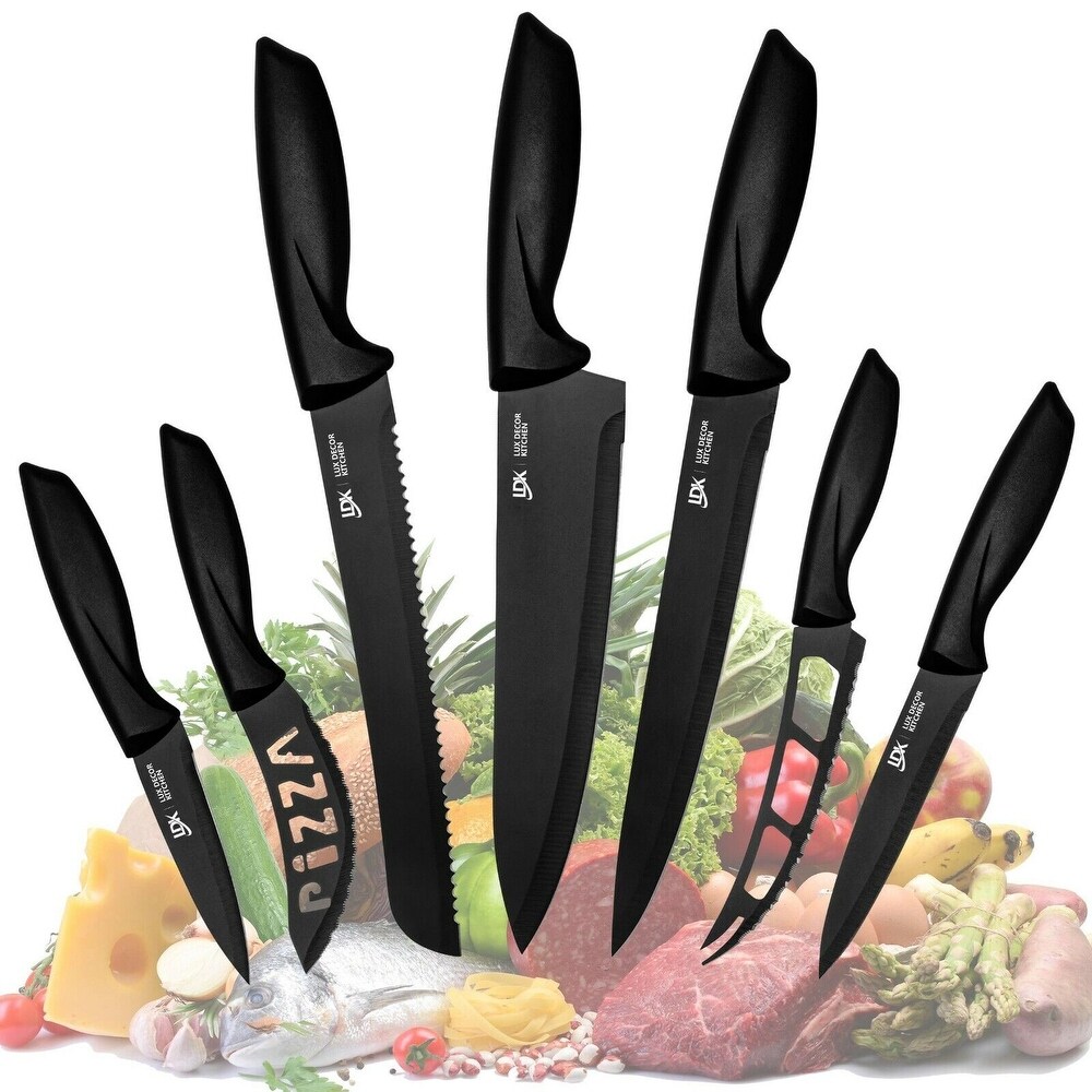 7 Pcs Stainless Steel Kitchen Knife Set Ultra Sharp   Black