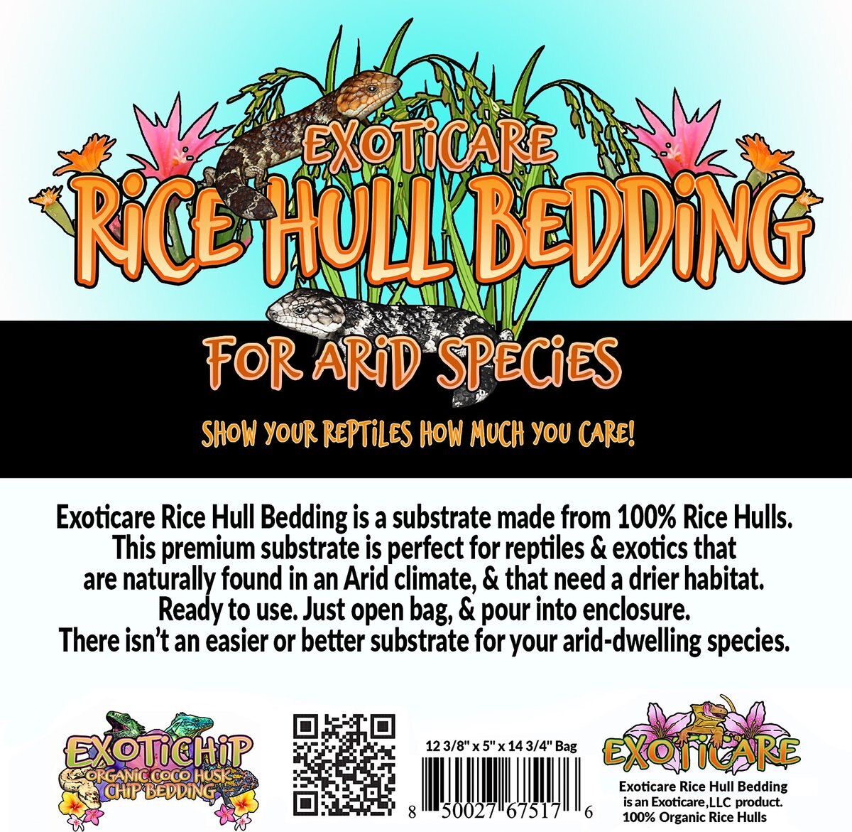 Exoticare Exotic Rice Hulls Arid Reptile Bedding， 2-lb bag