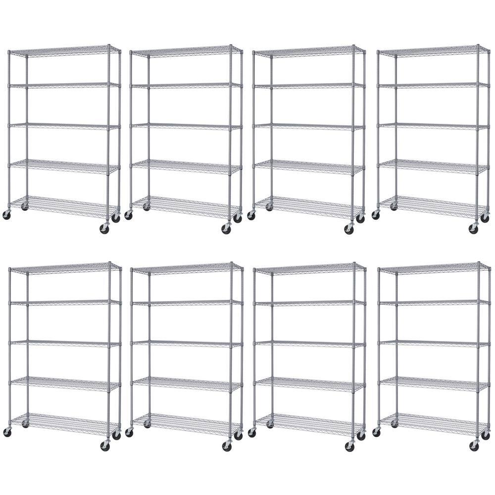 TRINITY 8-Pack Gray 5-Tier Rolling Steel Wire Shelving Unit (48 in. W x 77 in. H x 18 in. D) TBF-PS66408