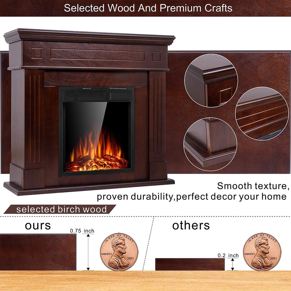 Electric Fireplace Mantel Package Wooden Surround Firebox TV Stand