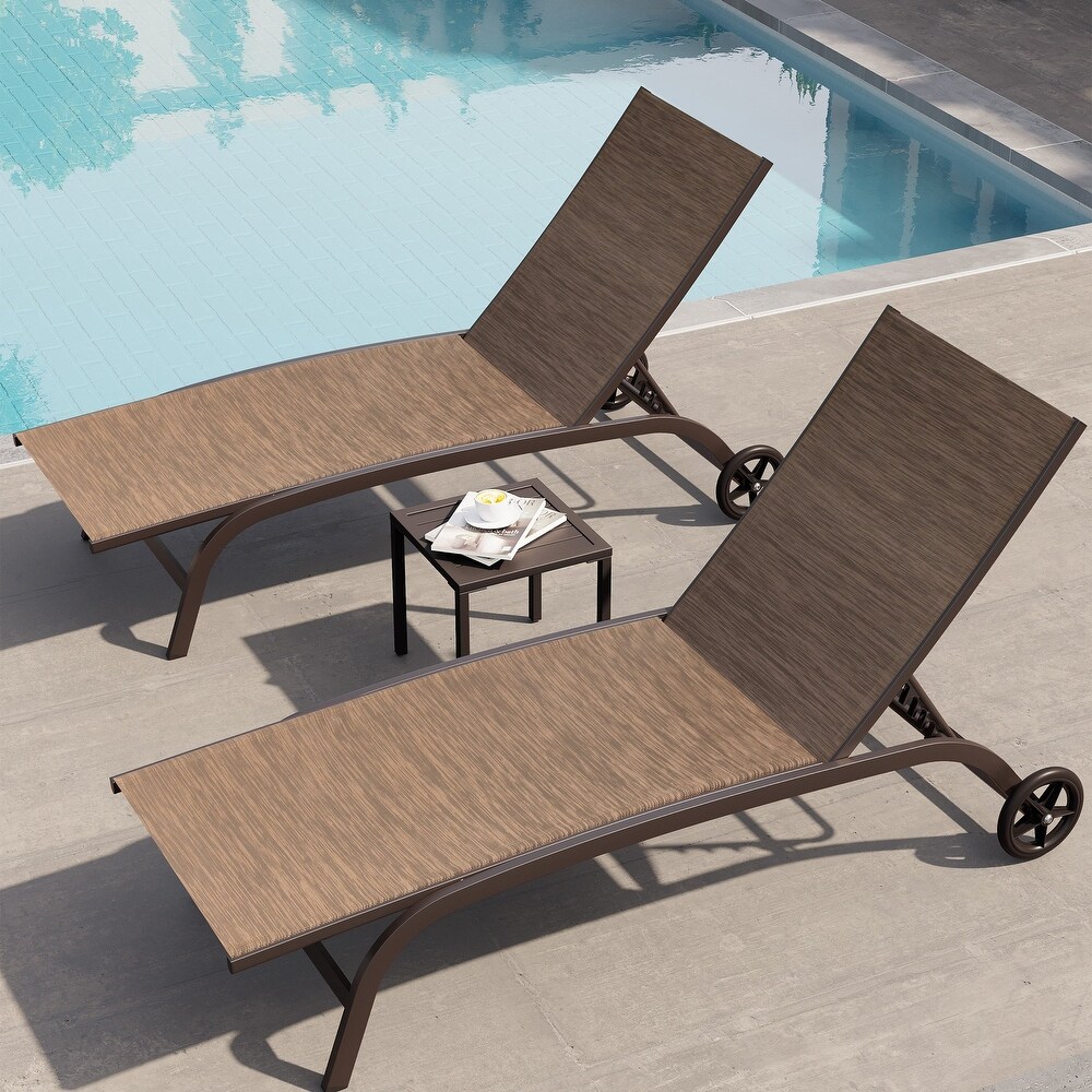 Outdoor Chaise Lounges and Side Table  Patio Lounger with Wheels 3 Piece Set   See Picture