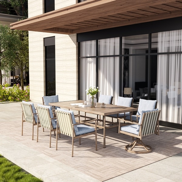 SleekLine 9Piece Aluminum Patio Dining Set with Webbing Chair Back and Removable Cushions