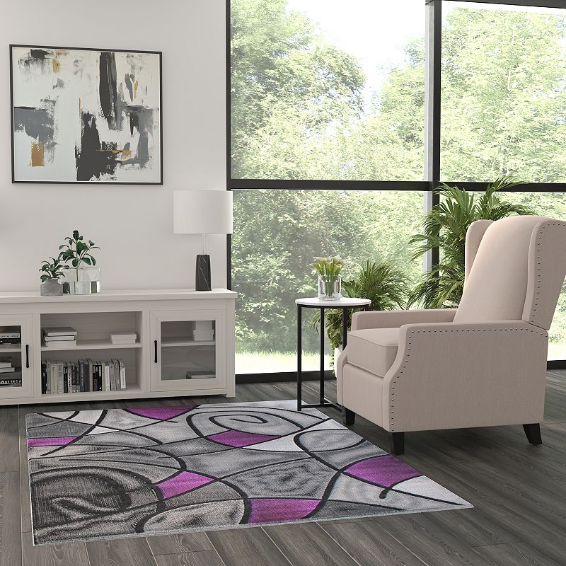 Masada Rugs Masada Rugs Trendz Collection 5'x7' Modern Contemporary Area Rug in Purple， Gray and Black