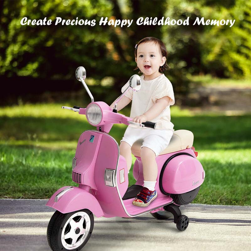 6V Kids Ride on Vespa Scooter Battery Powered Electric Riding Toy Motorcycle with Training Wheels