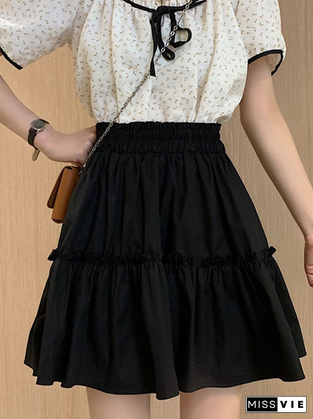 Kawaii Mini Skirts Women Cute Fungus Patchwork Fairycore High Waist Pleated Short Skirt Korean Fashion Preppy Style