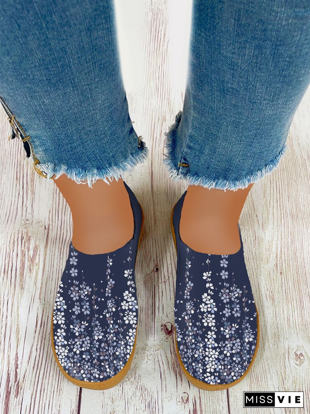 Blue Floral Lightweight Casual Flat Sneakers