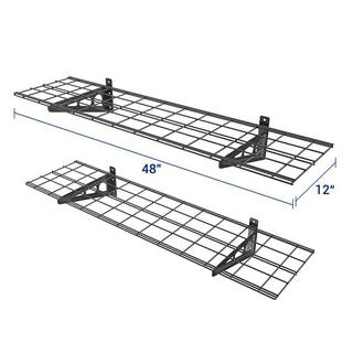 FLEXIMOUNTS 12 in. x 48 in. Steel Garage Wall Shelf with Brackets in Black WR14B-E