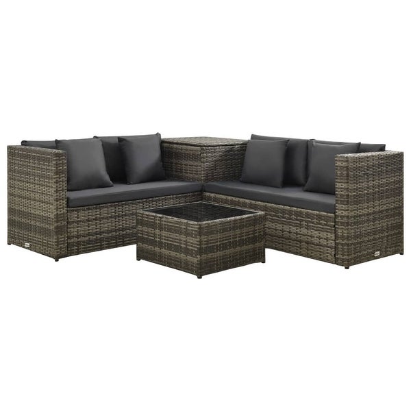 4 Piece Patio Lounge Set with Cushions Poly Rattan Gray - Overstock - 36363592