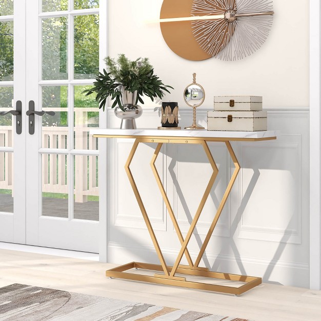 Modern Accent Table Faux Marble Narrow Entryway Table For Living Room