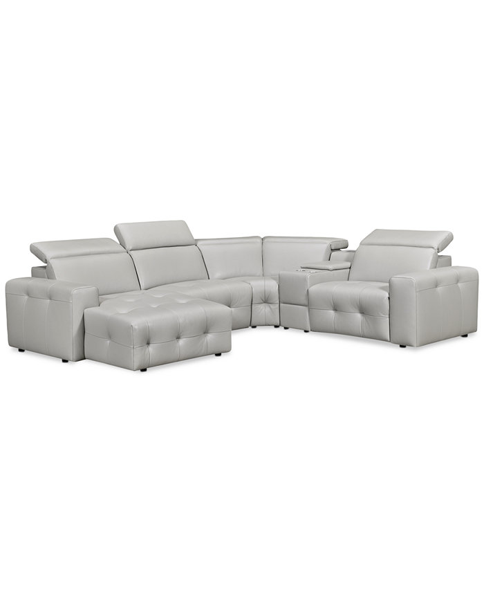 Furniture CLOSEOUT! Haigan 5-Pc. Leather Chaise Sectional Sofa with 1 Power Recliner