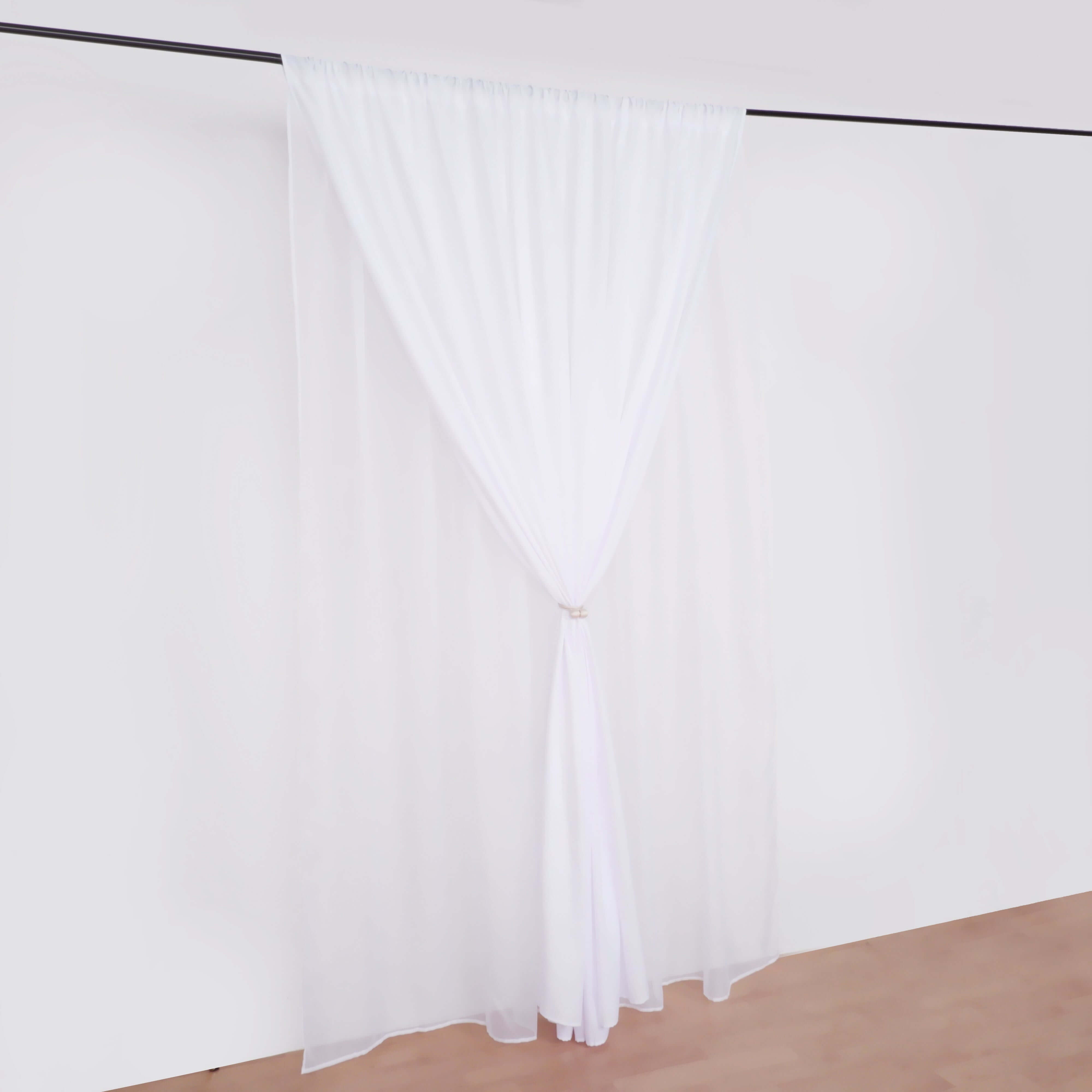 White Chiffon Polyester Backdrop Drape Curtain, Dual Layer Event Divider Panel with Rod Pockets - 10ftx10ft