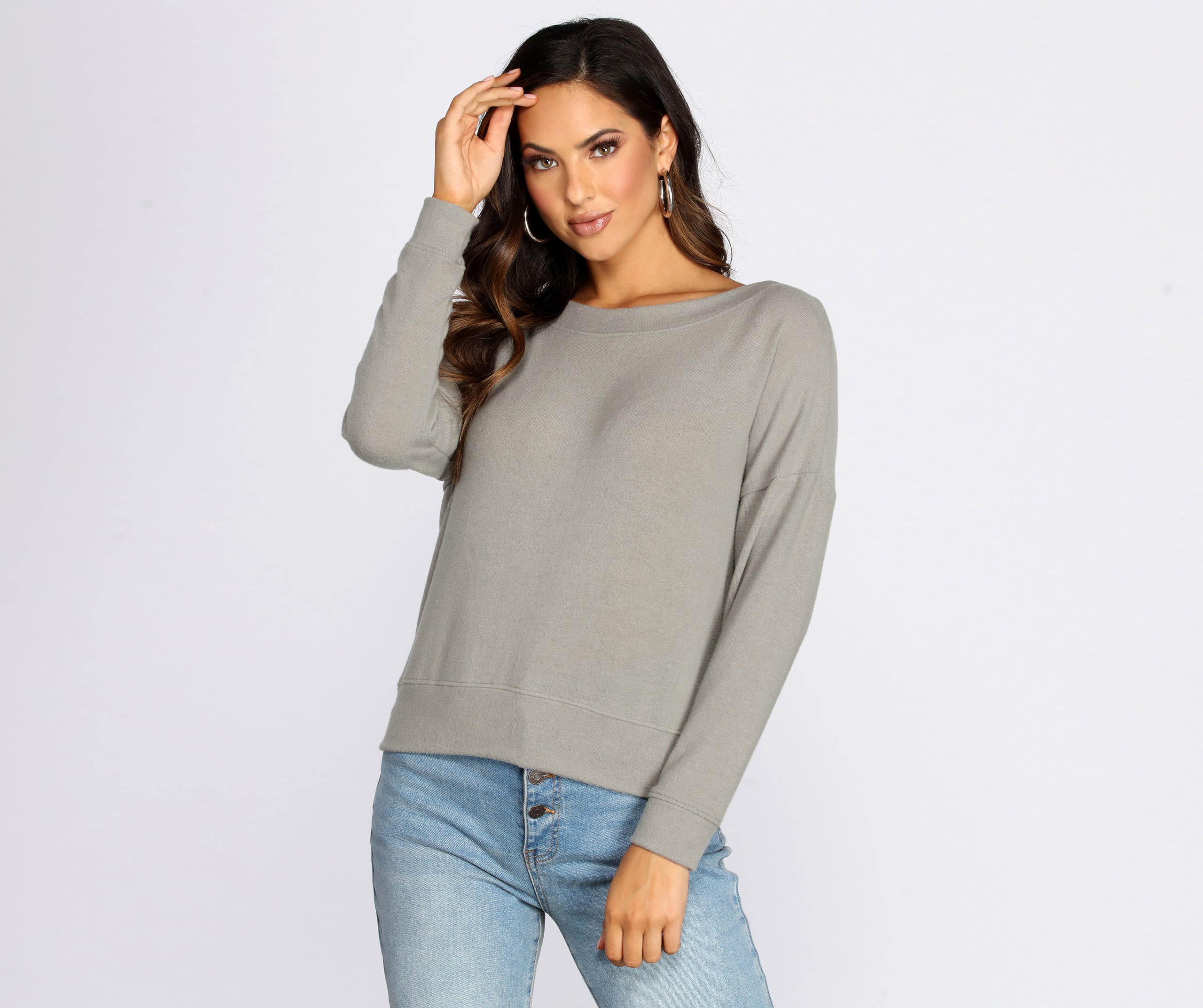 Brushed Knit Boat Neck Pullover