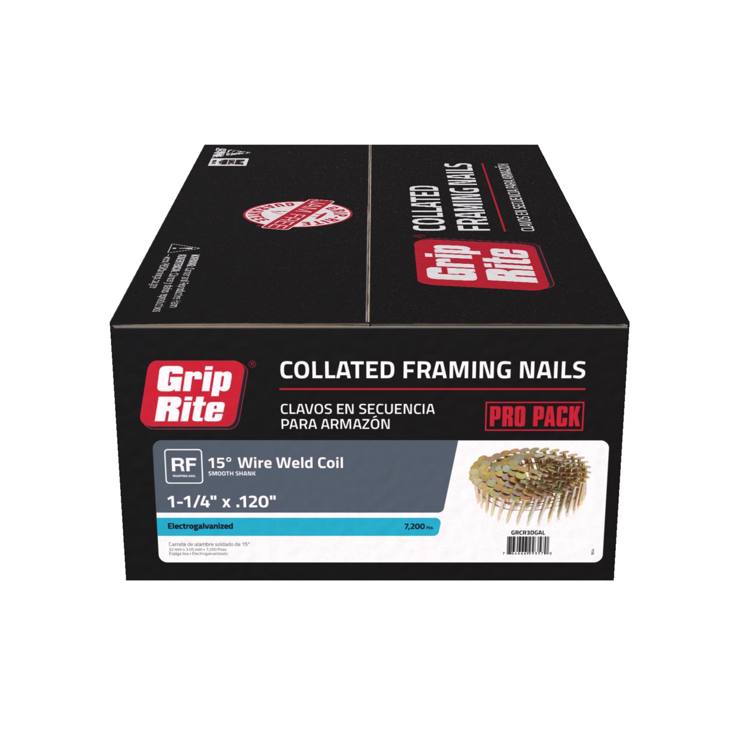 Grip-Rite 1-1/4 in. 11 Ga. Angled Coil Electro Galvanized Roofing Nails 15 deg 7200 pk