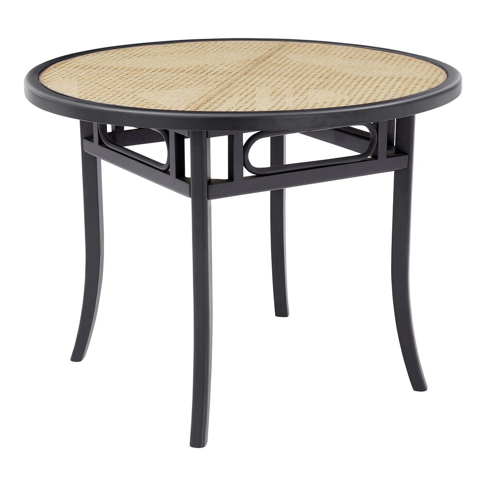 Adna Dining Table in Black with Clear Tempered Glass Top over Cane in Natural