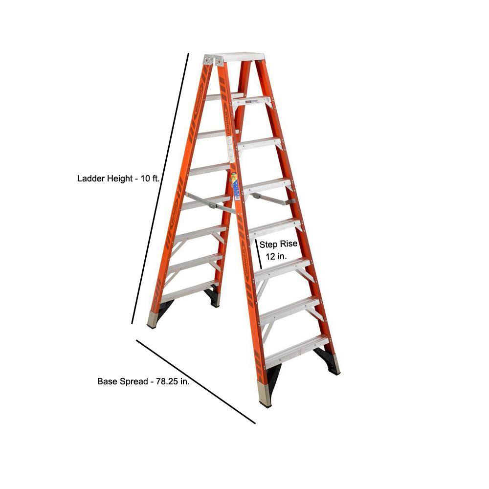 Werner 10 ft. Fiberglass Twin Step Ladder with 375 lb. Load Capacity Type IAA Duty Rating T7410