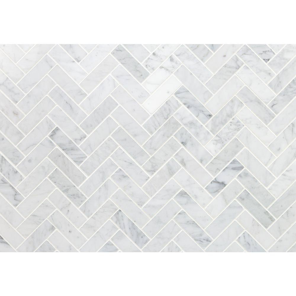 Ivy Hill Tile White Carrara Herringbone 12 in. x 12 in. 10mm Polished Marble Stone Mosaic Wall Tile (1 sq. ft.) EXT3RD104818